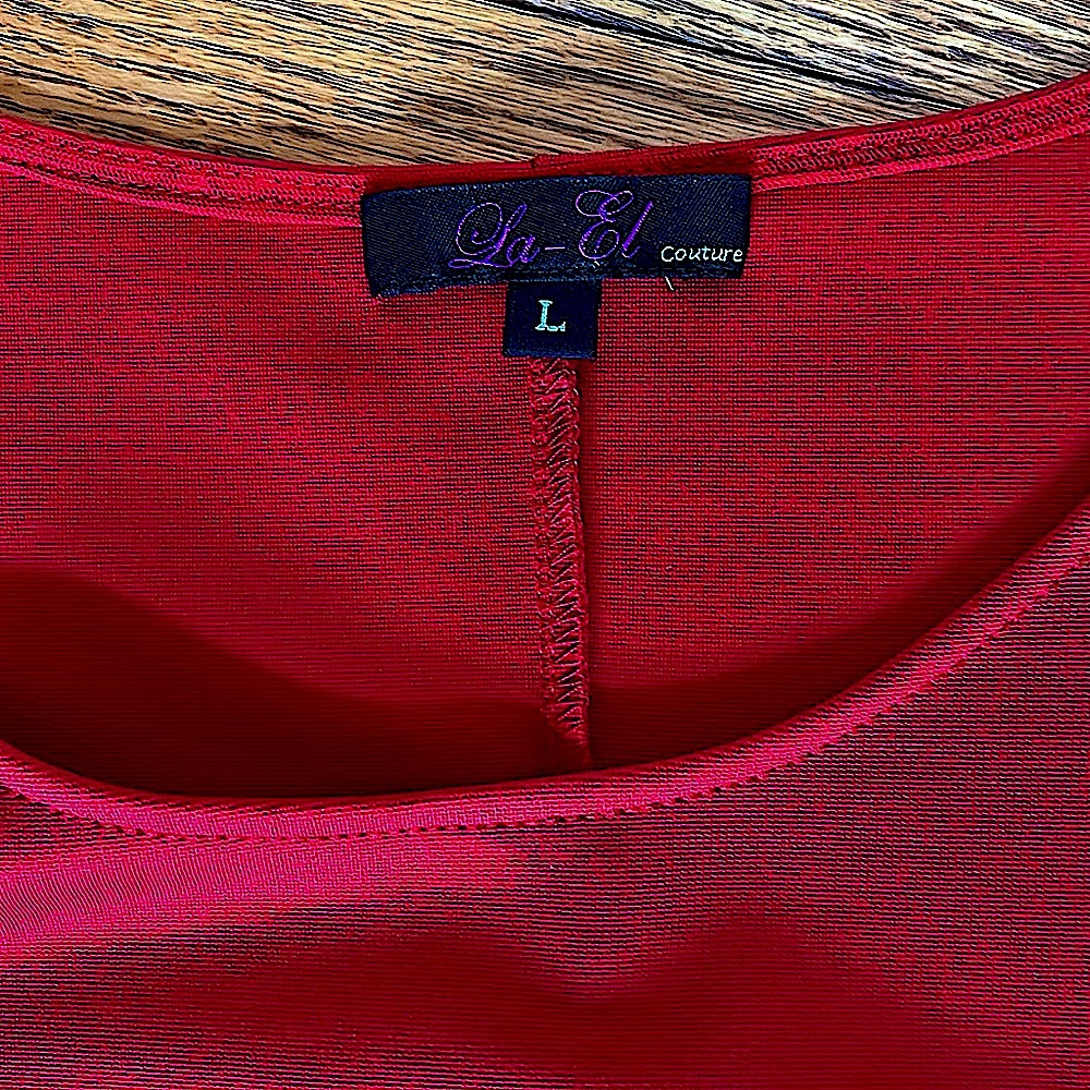 🔴🔥LaEl CoutureSexy &EdgyRed DressHandswonFlowersStretchy FormFitting S:L/M - Picture 10 of 11